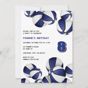 blue white basketballs kids sports birthday invitation