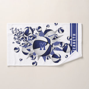 blue white basketballs stars girls monogrammed hand towel