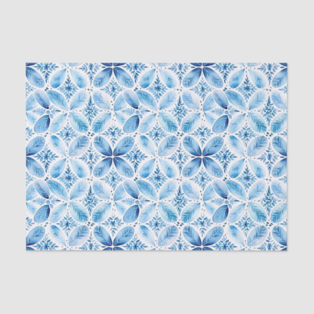 Blue White Batik Floral Bridal Shower Tissue Paper (Front)