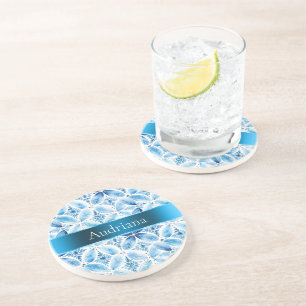 Blue White Batik Floral Coaster