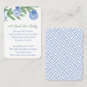 Blue White Bauble Holiday Baby Shower Bring A Book Enclosure Card