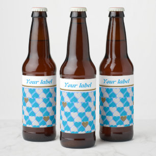 Blue, white Bavarian pattern ,personalised Beer Bottle Label