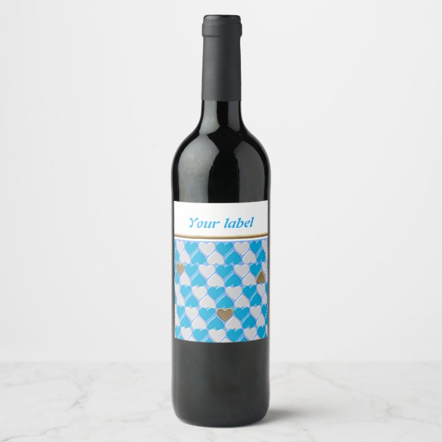 Blue, white Bavarian pattern ,personalised Wine Label (Front)