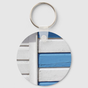 Blue & White Beach Huts Pattern Key Ring