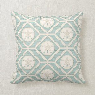 Blue White Beach Sand Dollar Throw Pillow