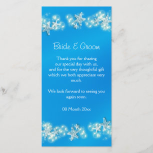Blue white beach starfish wedding thank you card