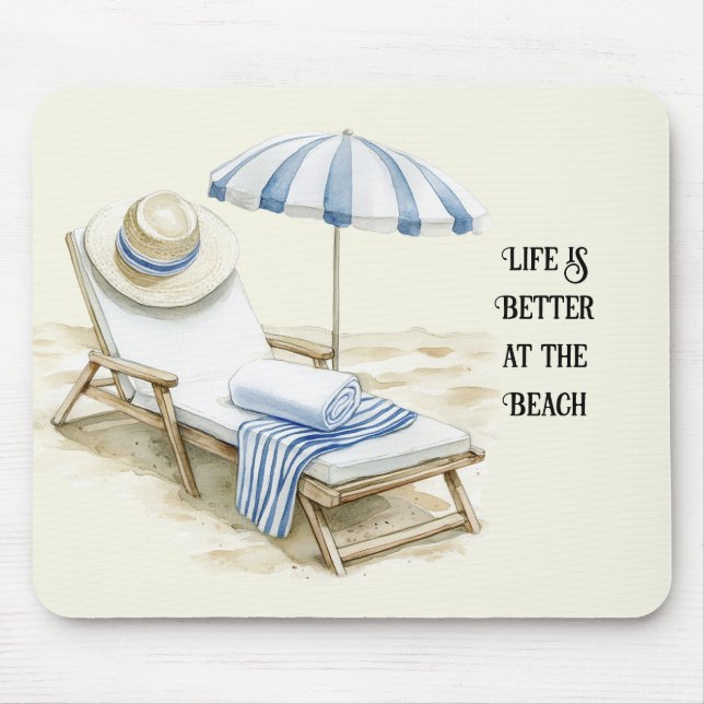 Blue White Beach Umbrella Mouse Pad (Front)