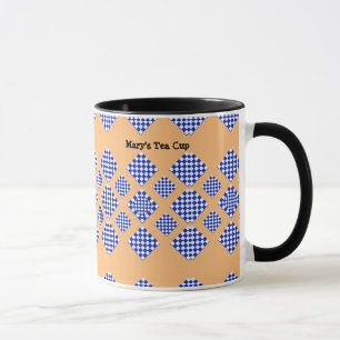 Blue White Beige Chequered Diamond Mug