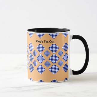 Blue White Beige Chequered Diamond Mug