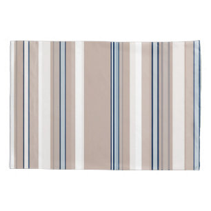 Blue, White & Beige Stripes with Black Accents Pillowcase