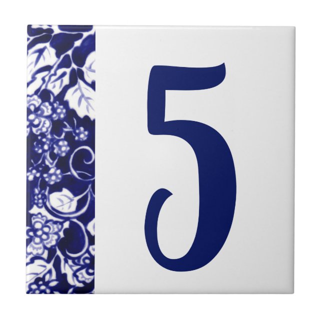 Blue White Berry Vine Flower House Number Template Ceramic Tile (Front)
