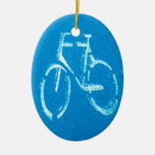 Blue White Bicycle, Cycling Bicycles Sign Ceramic Tree Decoration