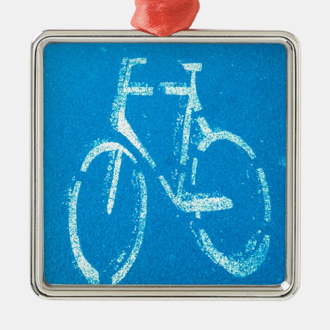 Blue White Bicycle,  Cycling Bicycles Sign Metal Tree Decoration (Front)