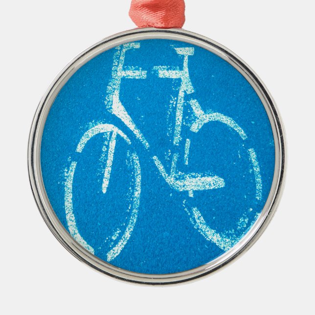 Blue White Bicycle Metal Ornament (Front)