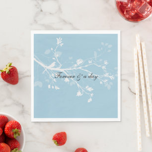 Blue White Bird Branches Wedding Napkin