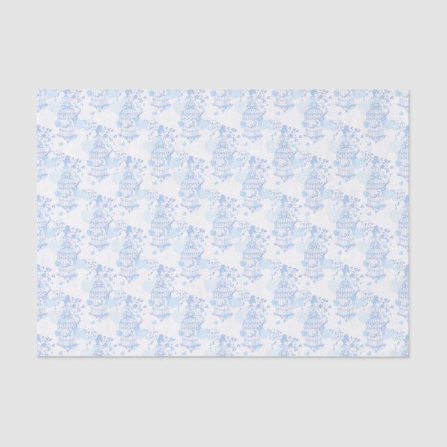 Blue white bird cage hearts tissue paper (Front)