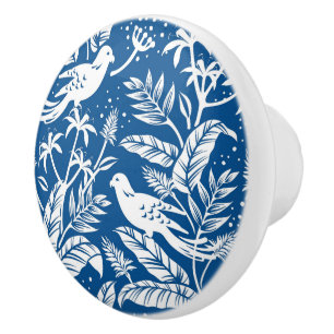 Blue & White Birds In Nature Ceramic Knob