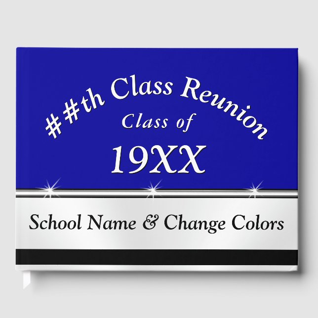 Blue, White, Black Custom Class Reunion Guest Book (Front)