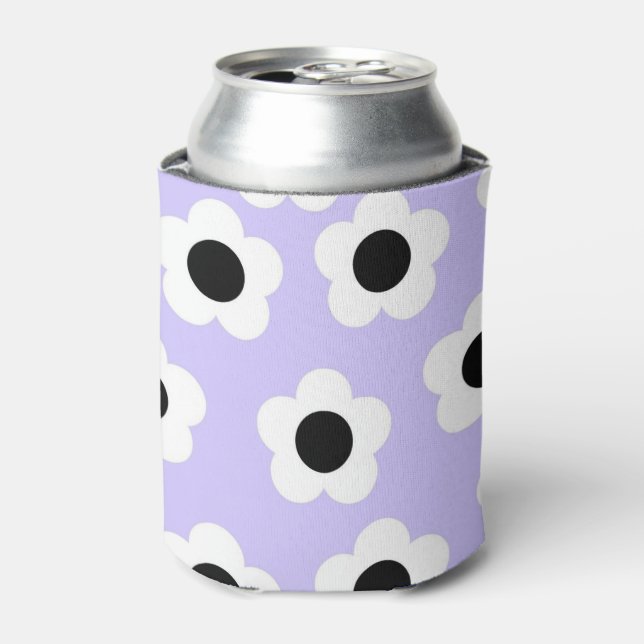 Blue White Black Floral Elegant Tropical Flower Can Cooler (Can Front)