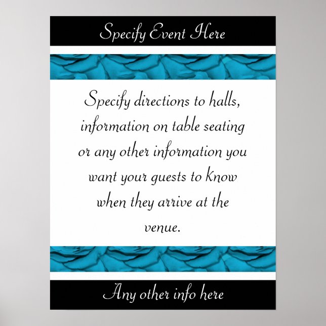 Blue white black floral wedding poster (Front)