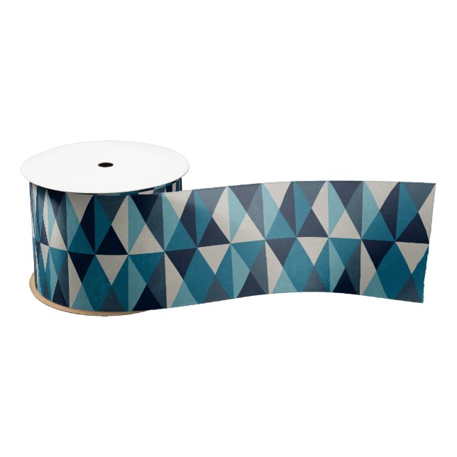 Blue White Black Geometric Rhombic Pattern Satin Ribbon (Spool)