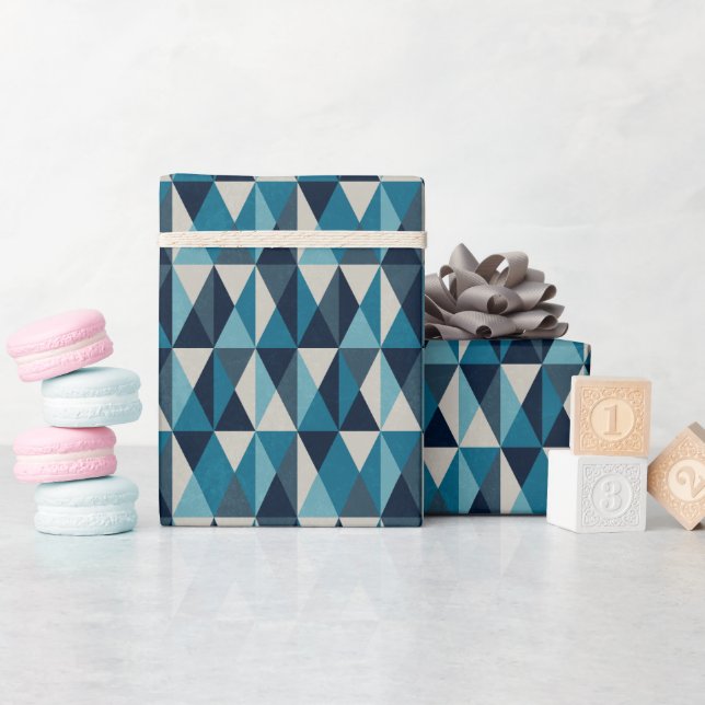 Blue White Black Geometric Rhombic Pattern Wrapping Paper (Baby Shower)