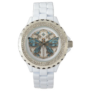 Blue White Black Gold Pretty Gems Dragonfly   Watch