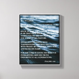 BLUE WHITE BLACK HAPPY THANKSGIVING PSALMS 100 CANVAS PRINT