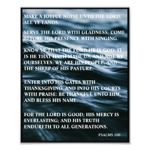 BLUE WHITE BLACK HAPPY THANKSGIVING PSALMS 100 PHOTO PRINT