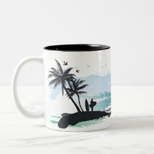 Blue White & Black Smell the Sea Summer Two-Tone Coffee Mug