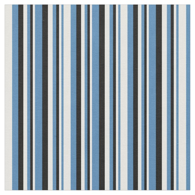 Blue, White & Black Stripes/Lines Pattern Fabric (Close Up)