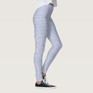 Blue White Block Pattern Leggings