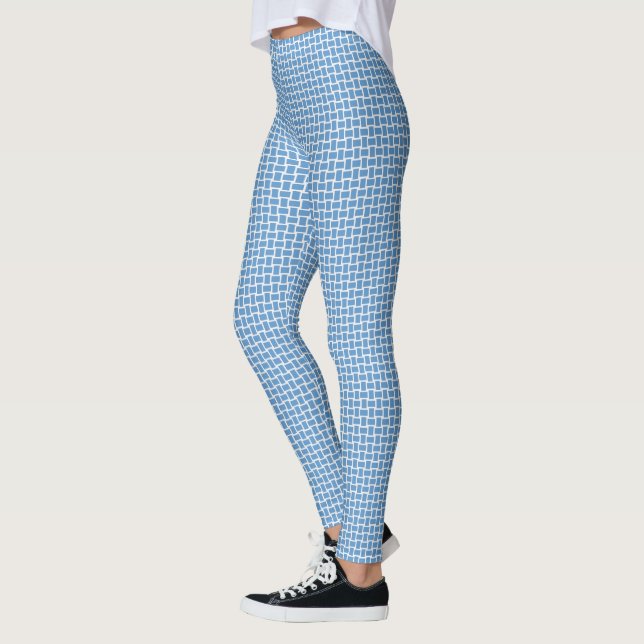 Blue White Block Pattern Leggings (Left)