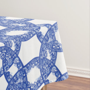 Blue & White Blue Willow Border Circle Pattern Tablecloth