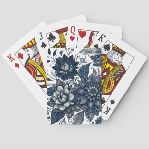 Blue & White Bohemian Floral Print Playing Cards