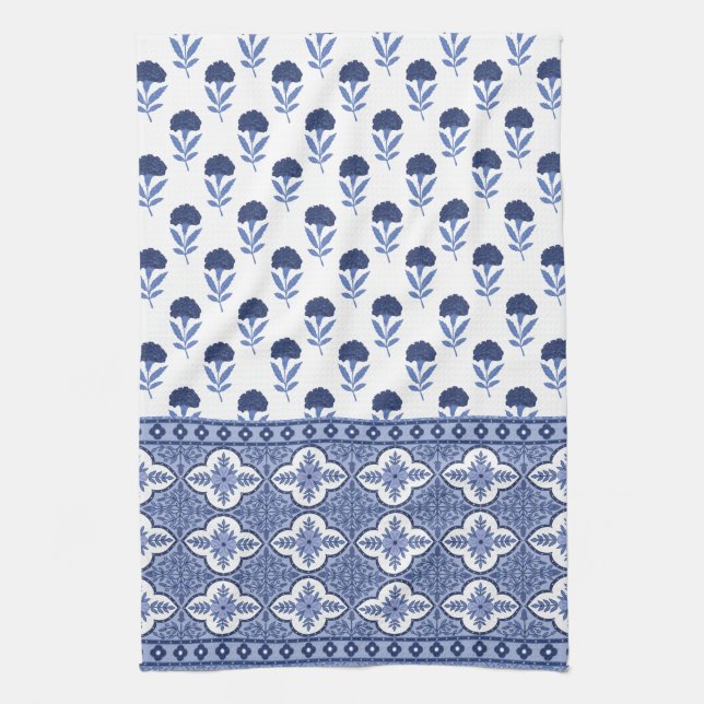 Blue White Boho style tea towel (Vertical)