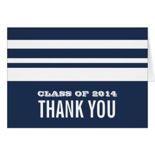 Blue/White Bold Stripes Grad Thank You Card