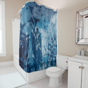 Blue & White Botancial Wildflower Shower Curtain