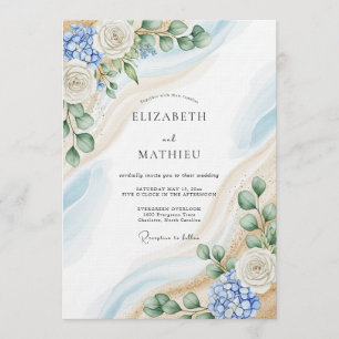 Blue & White Botanical Abstract Wedding Invitation