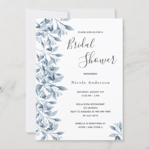 Blue white botanical foliage Bridal Shower Invitation