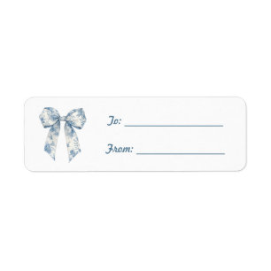 Blue White Bow Christmas Return Address Label