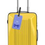 Blue white bow monogram initials elegant luggage tag<br><div class="desc">A blue background. Decorated with a blue bow. Personalise and add your monogram letters and full name on the front. Your contact information on the back.</div>