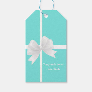 Blue & White Bow Wedding Bridal Gift Tag