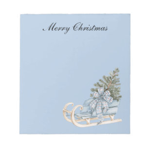 Blue White Bow White Sleigh Christmas Tree Notepad