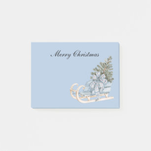 Blue White Bow White Sleigh Christmas Tree Post-it Notes