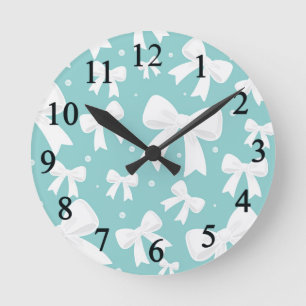 Blue & White Bows Coquette  Round Clock