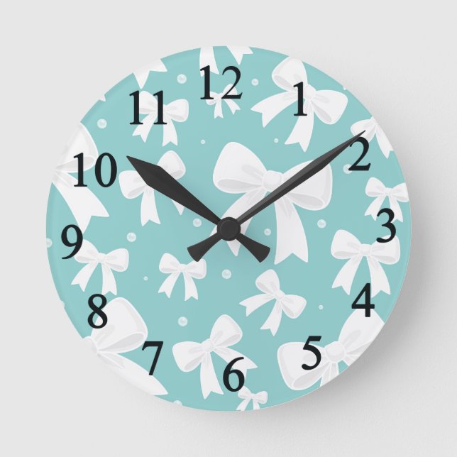Blue & White Bows Coquette  Round Clock (Front)