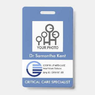 Blue White Box Photo Template Medical Staff ID Badge