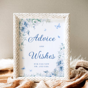 Blue White Bridal Shower Advice and Wishes Poster