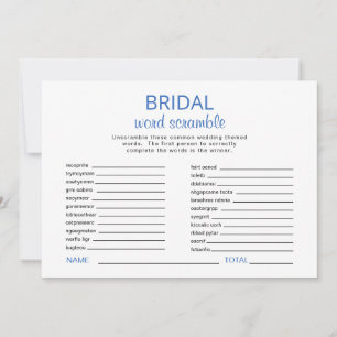 Blue & White Bridal Shower Word Scramble Game Invitation